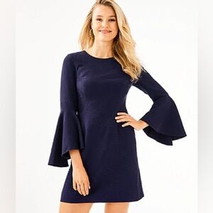Lilly Pulitzer Kayla stretch dress in true navy fern pucker jacquard size 2